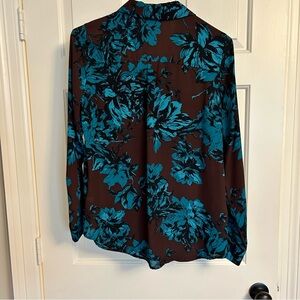 Who What Wear Teal and Brown Floral Blouse